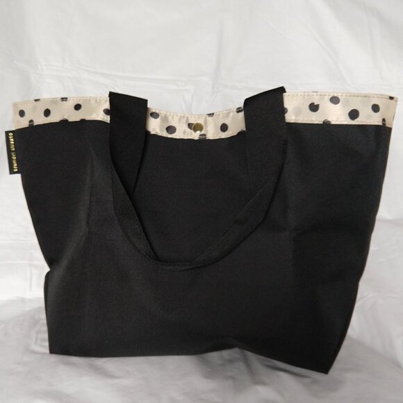Tsumori Chisato Black Canvas Tote, 5 Organizer Pockets, Signature Cat Dot Print - Picture 3 of 9